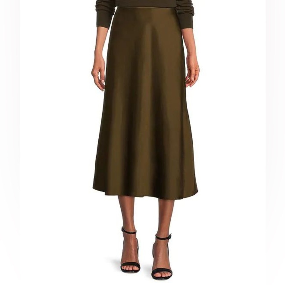NWOT Antonio Melani Blakey A-Line Satin Skirt Olive Green Size 8 Medium M